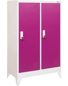 Гардероб RFG, метален, двоен, с две врати, 80 х 40 х 120 cm, бял, с лилави врати