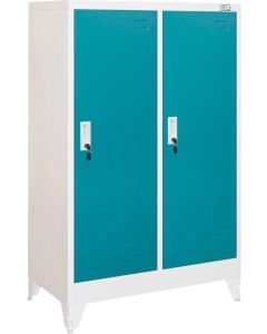 Гардероб RFG, метален, двоен, с две врати, 80 х 40 х 120 cm, бял, с тюркоазени врати