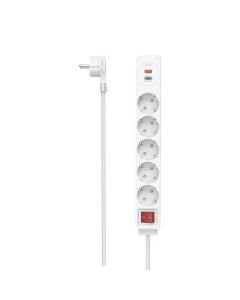 HAMA USB-C-USB-A 3.4A, 5 гнезда, 2x USB,PD-Quick charge, макс 18W, 1.4м, 3680W