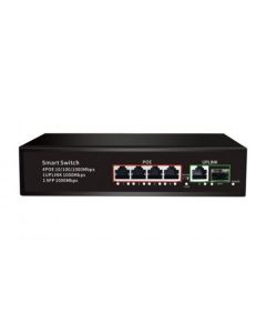PoE Gigabit Суич 10/100/1000, 4 ports + 1 Uplink x 1000Mbit, +1 Uplink SFP, 10Gbps IEEE802.3af/at, 65W, 250m