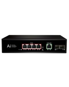 PoE Gigabit Суич 10/100/1000, 4 ports + 1 Uplink x 1000Mbit, +2 Uplink SFP, 10Gbps IEEE802.3af/at, 65W, 250m