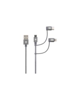 Кабел Skross 3 в 1, USB-A - USB-C- Lightning- Micro USB , Метална оплетка, 0.3 м