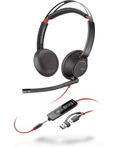 HP Poly Blackwire 5220 стерео - 10 dB SLR, 32 ома, USB слушалка + USB-C / A адаптер; 8X231AA, Черни
