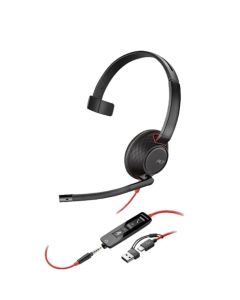 HP Poly Blackwire 5210 Monaural USB-C Headset +3.5mm Plug +USB-C-A Adapter, Черни