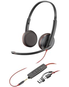 HP Poly Blackwire 3225 Stereo USB-C Headset +3.5mm Plug +USB-C-A Adapter, Черни