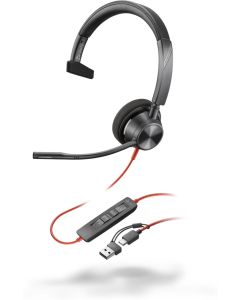 HP Poly Blackwire 3310 Monaural USB-C Headset +USB-C-A Adapter, Черни