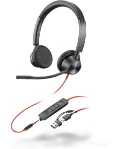 HP Poly Blackwire 3325 Stereo Microsoft Teams Certified USB-C Headset +3.5mm Plug +USB-C-A Adapter, Черни