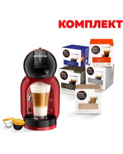 Кафе машина Krups Mini Me KP123H10, автоматична, 1500 W, червено-черна, в комплект с Nescafe Dolce Gusto Кафе капсули, 80 броя