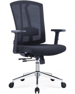Ергономичен стол RFG Primo Lux Chrome W, дамаска и меш, Multi-function механизъм, до 130 kg, черен