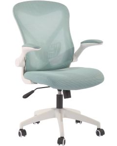 Офис стол RFG Jolly White W, дамаска и меш, Tilt механизъм, до 120 kg, синьо-зелен