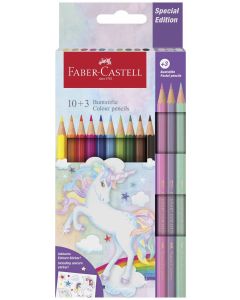 Faber-Castell Цветни моливи Еднорог, 10 стандартни и 3 пастелни цвята