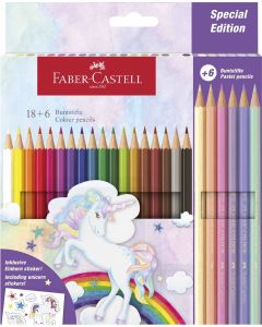Faber-Castell Цветни моливи Еднорог, 18 стандартни и 6 пастелни цвята