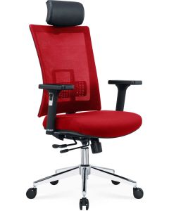 Ергономичен стол RFG Luxe Chrome HB, дамаска и меш, Multi-function механизъм, до 120 kg, червен