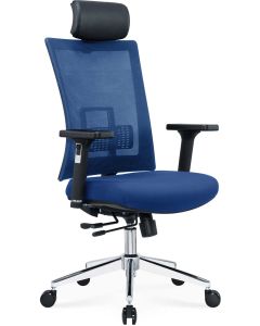 Ергономичен стол RFG Luxe Chrome HB, дамаска и меш, Multi-function механизъм, до 120 kg, син