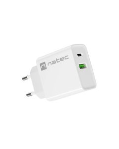 Natec USB Charger Ribera 1X USB-A + 1X USB-C 20W, White