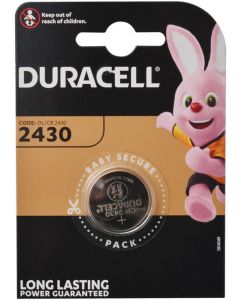 Бутонна батерия литиева DURACELL CR2430, 3V,  1 бр. в блистер, цена за 1 бр.