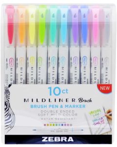 Zebra Маркер-четка Mildliner Brush&Marker Fluorescent, 10 цвята