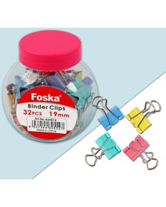 Foska Щипки за пари, 19 mm, цветни, 32 броя в буркан