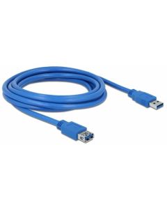 DELOCK-82540, USB 3.0 Type-A м към USB 3.0 Type-A ж, 3 м, 5.5 мм, Екраниран, 480 Mbps, Син