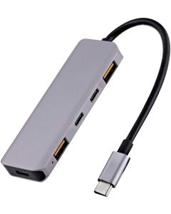 USB Хъб TNB, 5 в 1, USB Type-C, сив