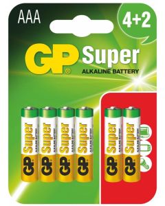 Алкална батерия GP SUPER LR03 AAA - 4+2 бр. в опаковка 1.5V GP-BA-24A21-SBV6