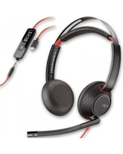 HP Poly Blackwire 5220 стерео - 10 dB SLR, 32 ома, USB слушалка + USB-C / A адаптер; 8X231AA, Черни