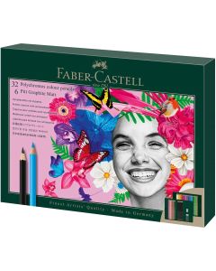 Faber-Castell Цветни моливи Polychromos, 36 цвята и чернографитни моливи, 6 бр.