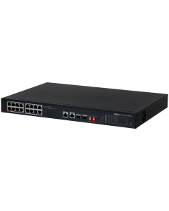 Dahua 18-Port Unmanaged Desktop PoE Switch, Layer 2, 16x 10-100 PoE port, 2x 10-100-1000 uplink, 2x SFP 1000 Mbps,