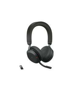 JABRA EVOLVE2 75, Link380a MS Stereo Stand Black, EVOLVE2 75 headset Black MS, Link 380 BT adapter USB-A MS, EVOLVE2 75 Deskstand USB-A, 1.2m USB-C to USB-A cable, carry pouch, warranty and warning (safety leaflets)