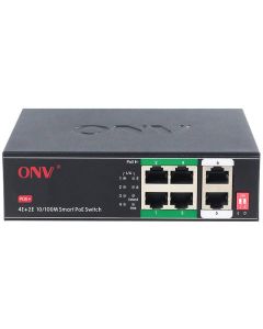 ONV ONV-H1064PLD, 6 портов, 4x 10-100Mbps PоE и 2x RJ-45, IEEE802.3af/at, 65 W PoE, 1.6 Gbps, IP30, черен