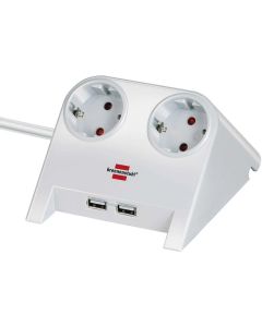 Разклонител Brennenstuhl Desktop-Power, 2 гнезда, 2 x USB, 1.8 m кабел, бял