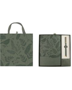 Office 1 Комплект тефтер и химикалка Floral Olive Green, в кутия, зелени