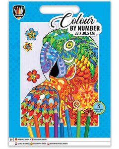 Moxy Рисуване по номера Папагал, 23 х 30.5 cm, с 8 молива