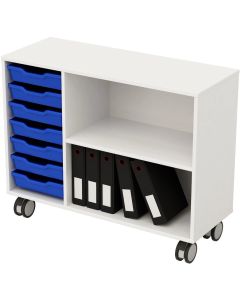Етажерка RFG, със 7 сини тавички, PP, 104 х 40 х 960 mm, ПДЧ 18 mm, бяла