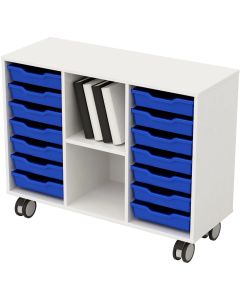 Етажерка RFG, с 14 сини тавички, PP, 104 х 40 х 960 mm, ПДЧ 18 mm, бяла