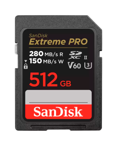 SANDISK Extreme PRO 512GB V60 UHS-II SD cards, 280-150MB-s, V60, C10, UHS-II