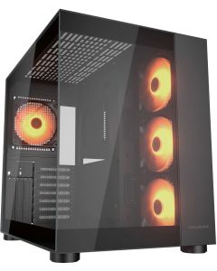 COUGAR FV150 RGB, Mid tower, АТХ, 4x 120mm, USB-Type C, RGB бутон, Прозрачен капак, Черен
