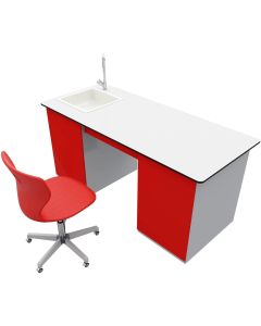 Учителска маса RFG, лабораторна, 160 х 70 х 75 cm, HPL плот, метални крака, червено-бяла