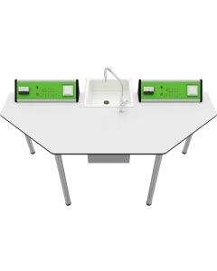 Лабораторна маса по химия и биология RFG Quin, над VII клас, 170 х 70 х 75 cm, HPL плот, метални крака, зелено-бяла