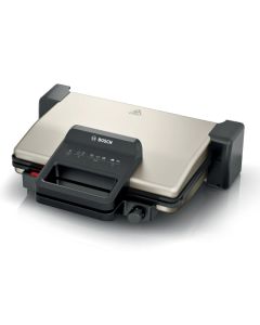 Bosch TCG3302, Контактен грил 3 в 1, 2000 W, Подвижни алуминиеви плочи за скара с незалепващо керамично покритие, Сребрист