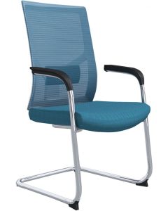 Посетителски стол RFG Snow M, дамаска и меш, до 120 kg, светлосиня седалка, светлосиня облегалка