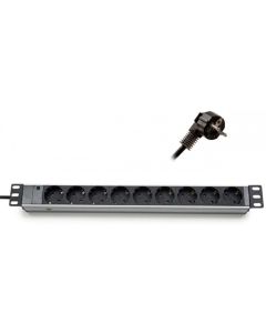 Formrack 19" 9 way power outlet strip (Schuko) Aluminium 1U