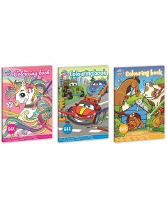 Moxy Книжка за оцветяване, А4, 64 страници, асорти - еднорог, животни и коли, 48 броя