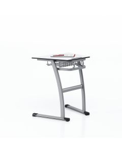 Ученически чин RFG Fila, единичен, тип трапец, 700 х 500 х 750 mm, бял HPL плот, сив метал