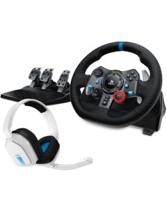 Logitech G29 Driving Force Racing Wheel for PlayStation 5 and PlayStation 4 - Black,  Astro A10, PS5-PS4 - White