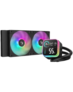 DeepCool LQ240, 240mm CPU Liquid Cooler, 2x120mm ARGB PWM Fans, LED Screen, Anti-Leak Technology, Черен