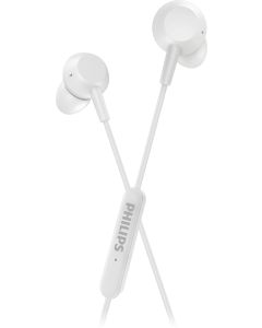 PHILIPS за поставяне в ушите с микрофон, Мощен бас, Вградено дистанционно с 3 бутона, 1.2 м кабел с USB С конектор, бели