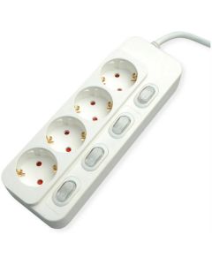 VALUE 19.99.0942 :: Разклонител, 4 гнезда, с индивидуални ключове, бял, 6.0 м