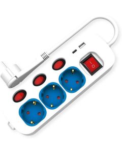 ROLINE 19.07.2344 :: Разклонител, 1x USB A, 1x USB-C, 3 гнезда, с ключ, 1.5 м