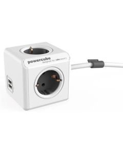 DesignNest PowerCube Extended 1407 разклонител, 4 гнезда, USB A+C, 3м кабел, сив (8718444083221)